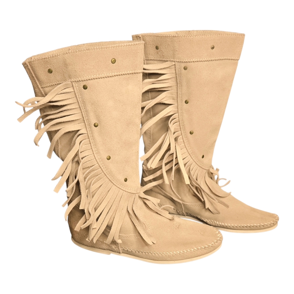 Minnetonka Beige Suede Fringe Over-the-Knee Boots